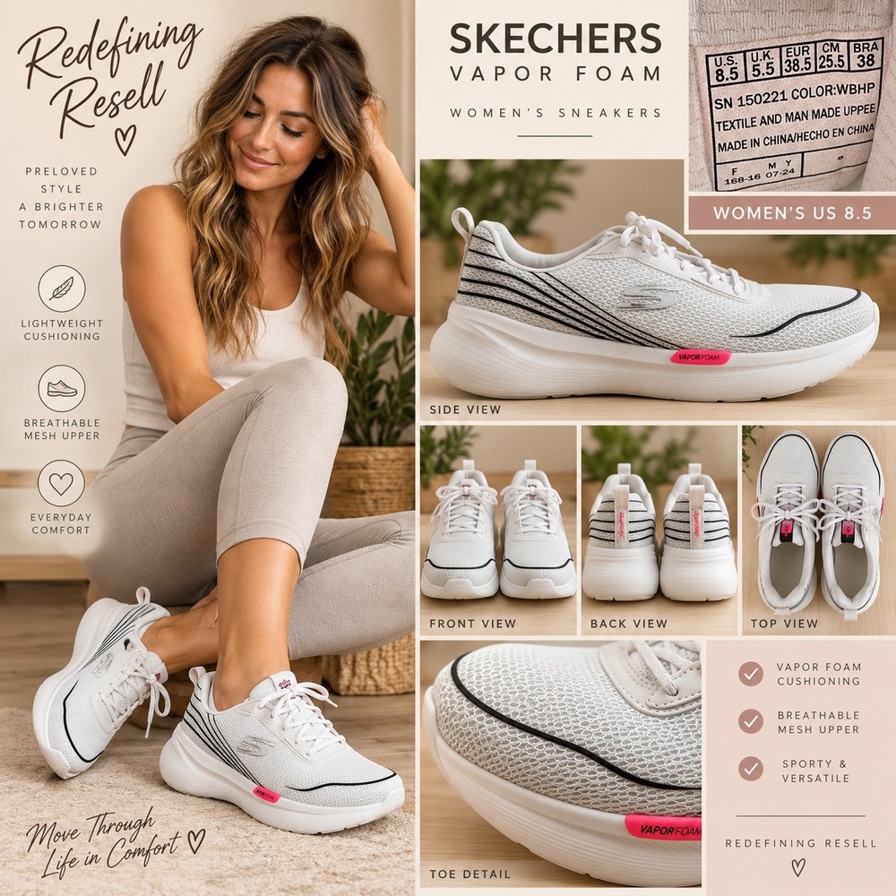 Skechers Vapor Foam Womens 8.5 White Black Pink Mesh Sneakers 150221 WBHP